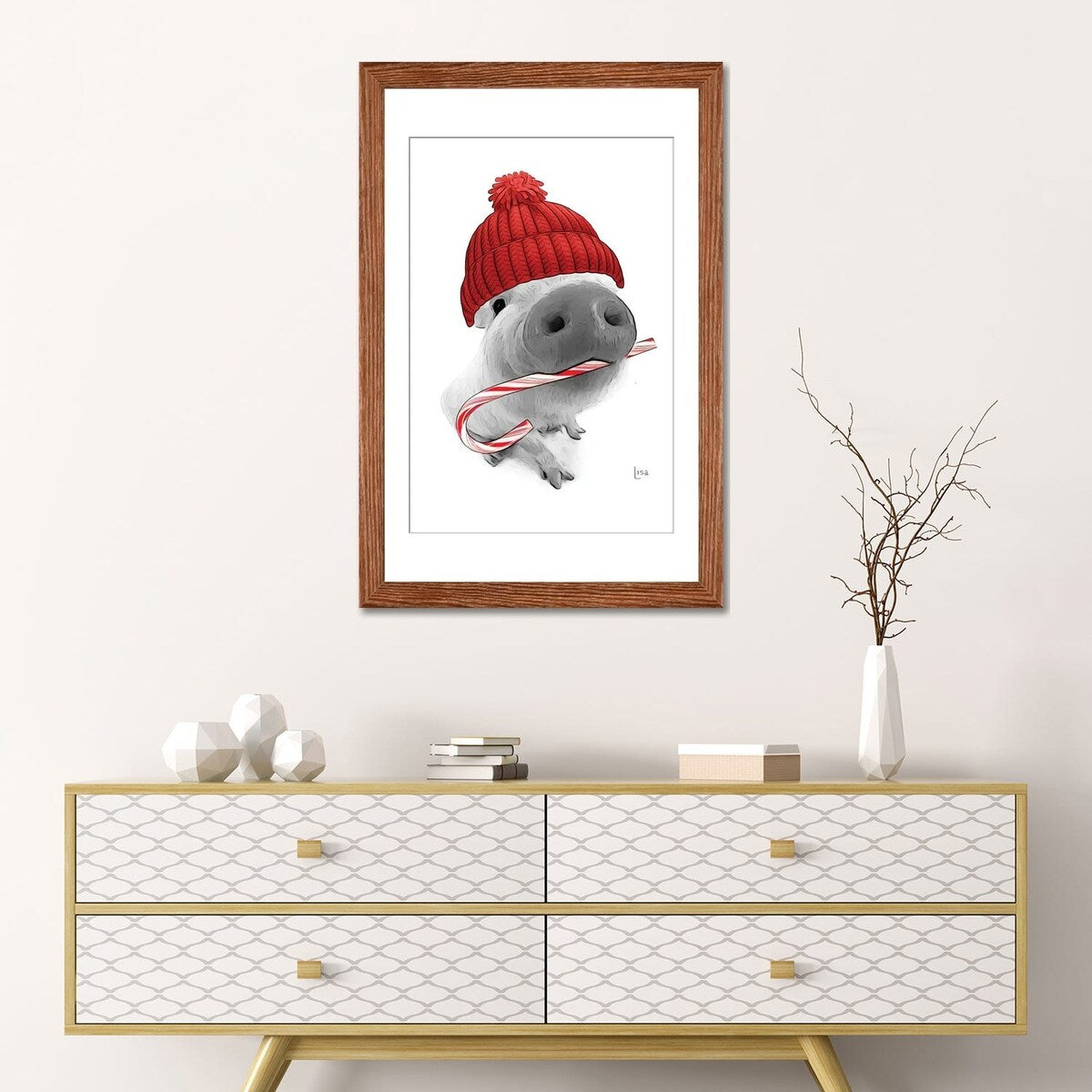 iCanvas "Christmas Pig With Hat" by Printable Lisa's Pets