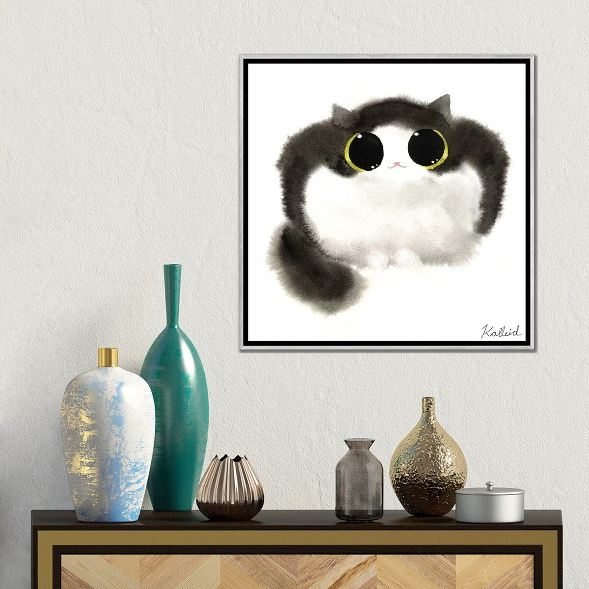 iCanvas "Cow Cat Loaf" by Kalleidoscape Design Framed