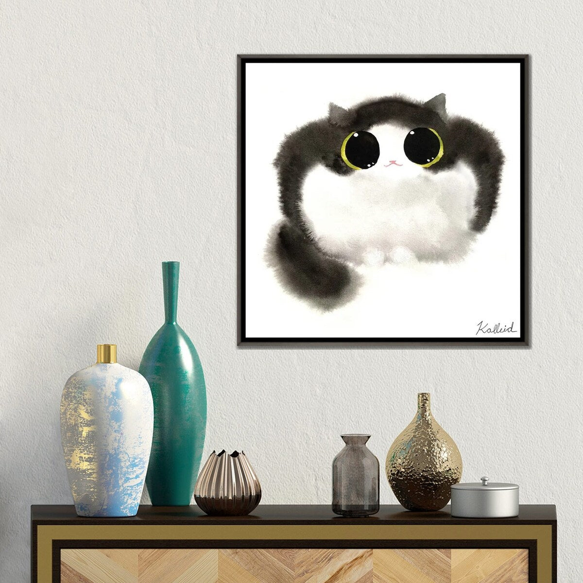 iCanvas "Cow Cat Loaf" by Kalleidoscape Design Framed