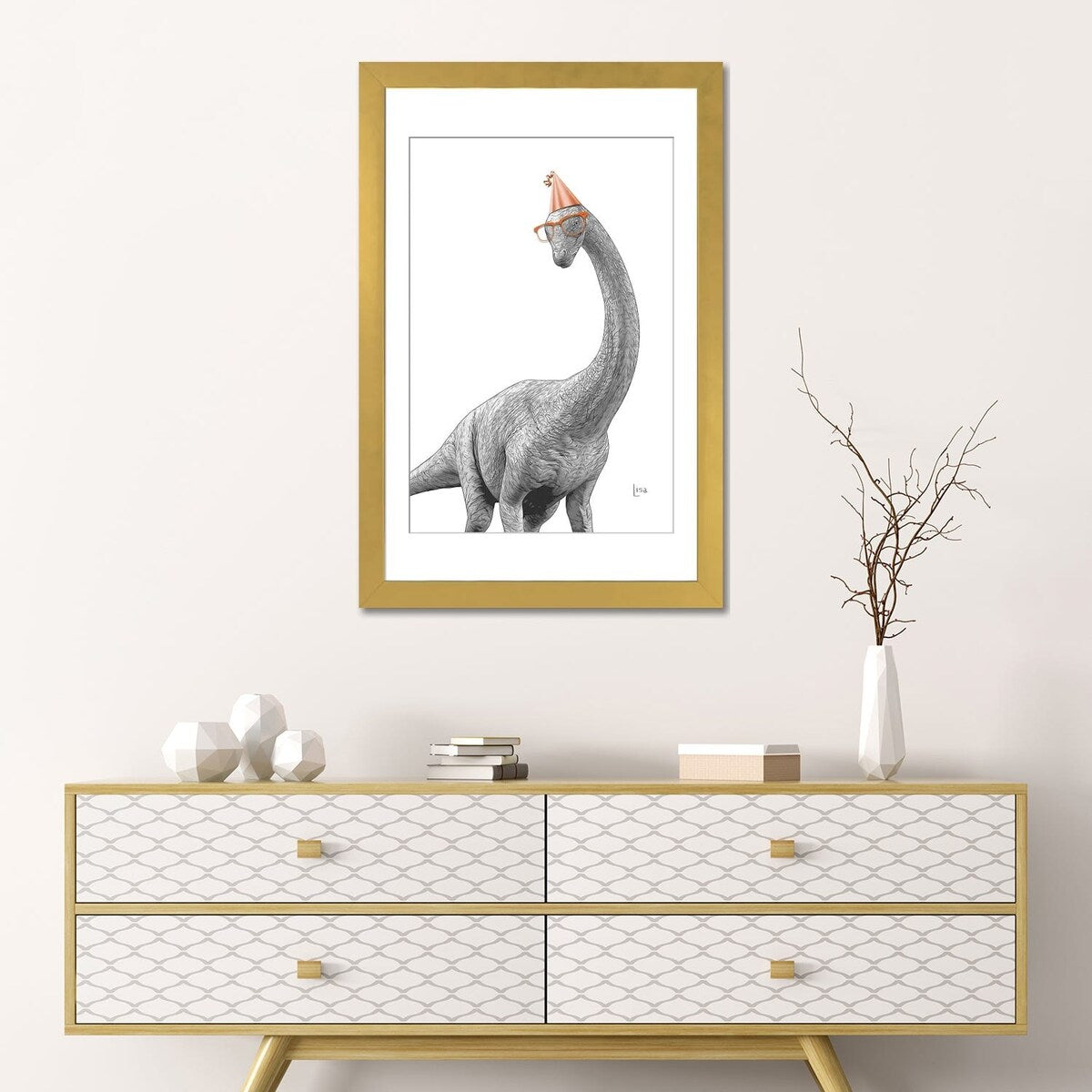 iCanvas "Dinosaur Apatosaurus With Glasses And Happy Birthday Party Hat" by Printable Lisa's Pets