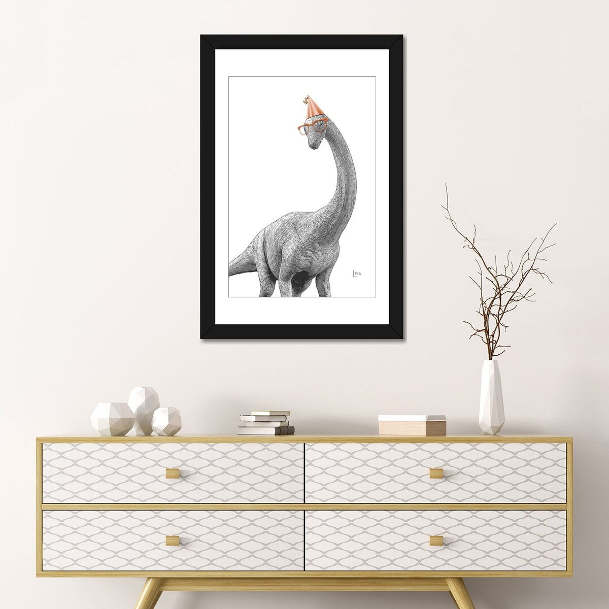 iCanvas "Dinosaur Apatosaurus With Glasses And Happy Birthday Party Hat" by Printable Lisa's Pets