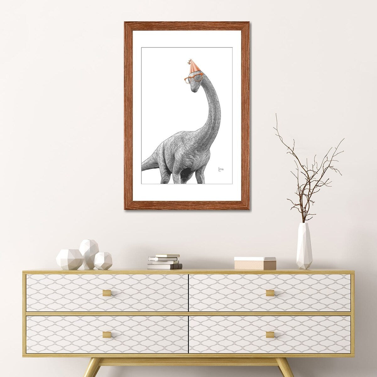iCanvas "Dinosaur Apatosaurus With Glasses And Happy Birthday Party Hat" by Printable Lisa's Pets