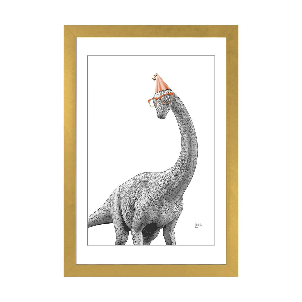 iCanvas "Dinosaur Apatosaurus With Glasses And Happy Birthday Party Hat" by Printable Lisa's Pets