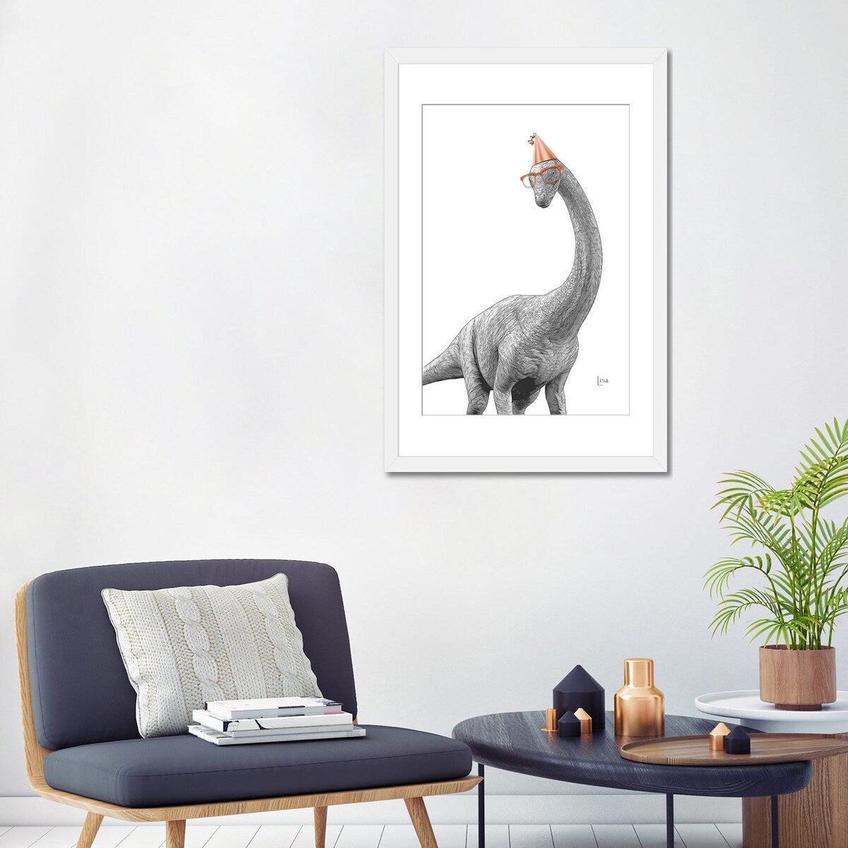 iCanvas "Dinosaur Apatosaurus With Glasses And Happy Birthday Party Hat" by Printable Lisa's Pets
