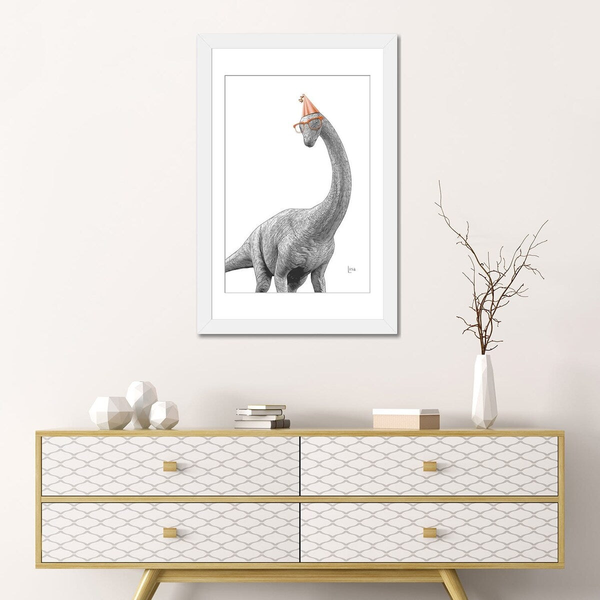 iCanvas "Dinosaur Apatosaurus With Glasses And Happy Birthday Party Hat" by Printable Lisa's Pets