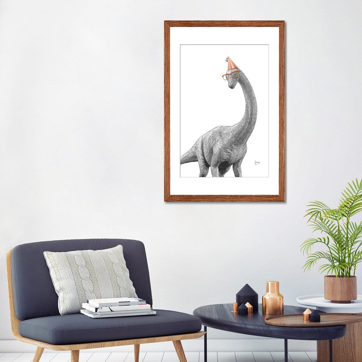 iCanvas "Dinosaur Apatosaurus With Glasses And Happy Birthday Party Hat" by Printable Lisa's Pets