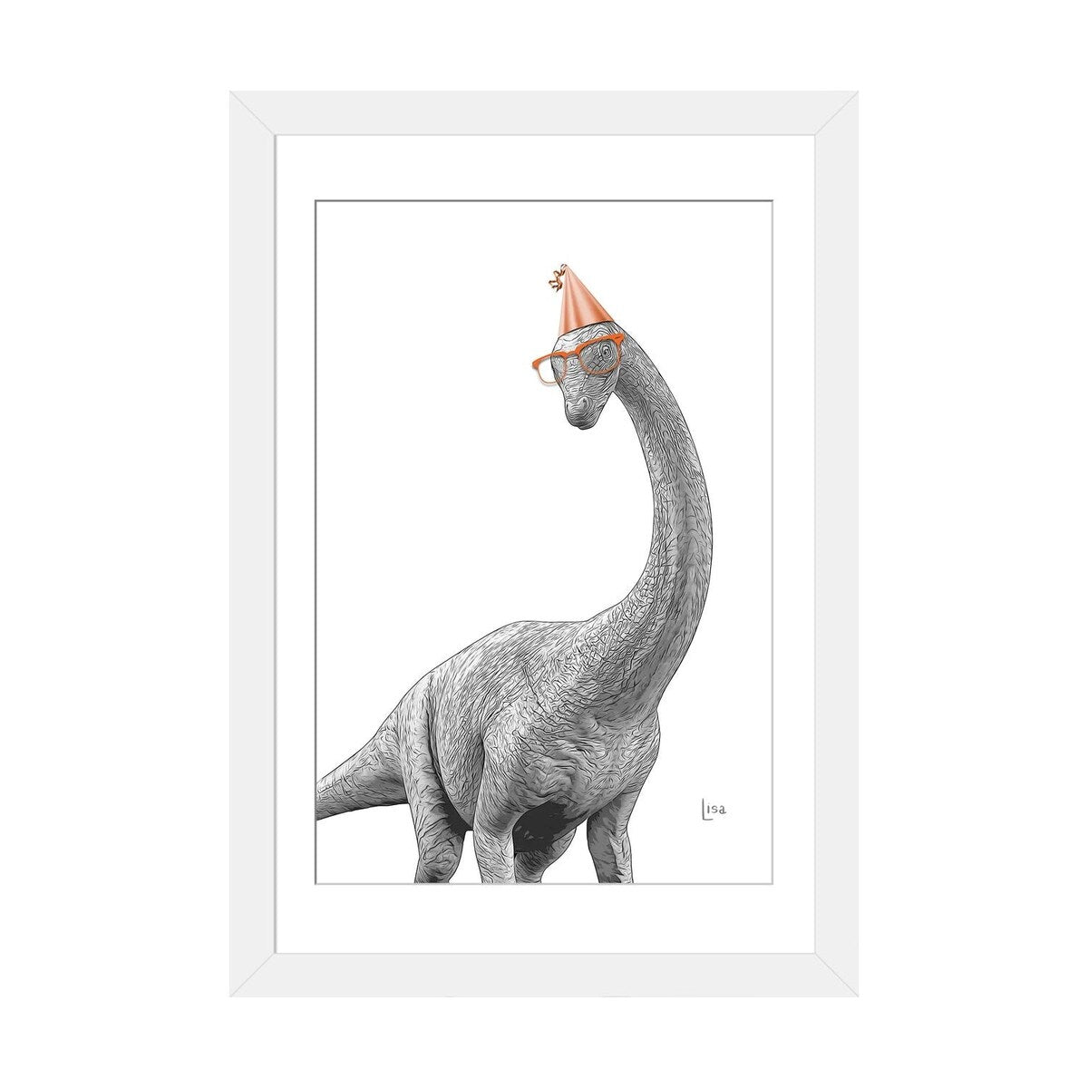 iCanvas "Dinosaur Apatosaurus With Glasses And Happy Birthday Party Hat" by Printable Lisa's Pets