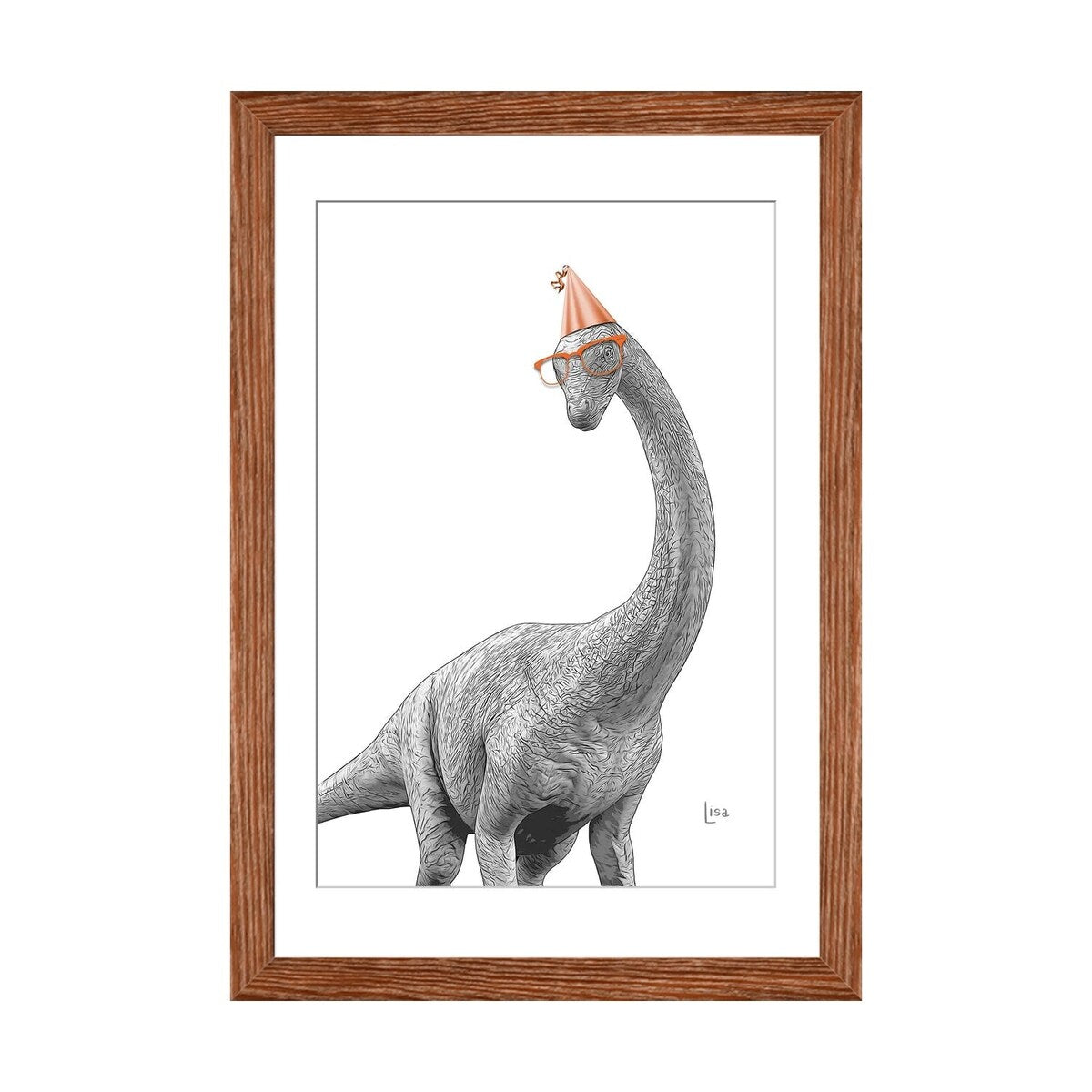 iCanvas "Dinosaur Apatosaurus With Glasses And Happy Birthday Party Hat" by Printable Lisa's Pets
