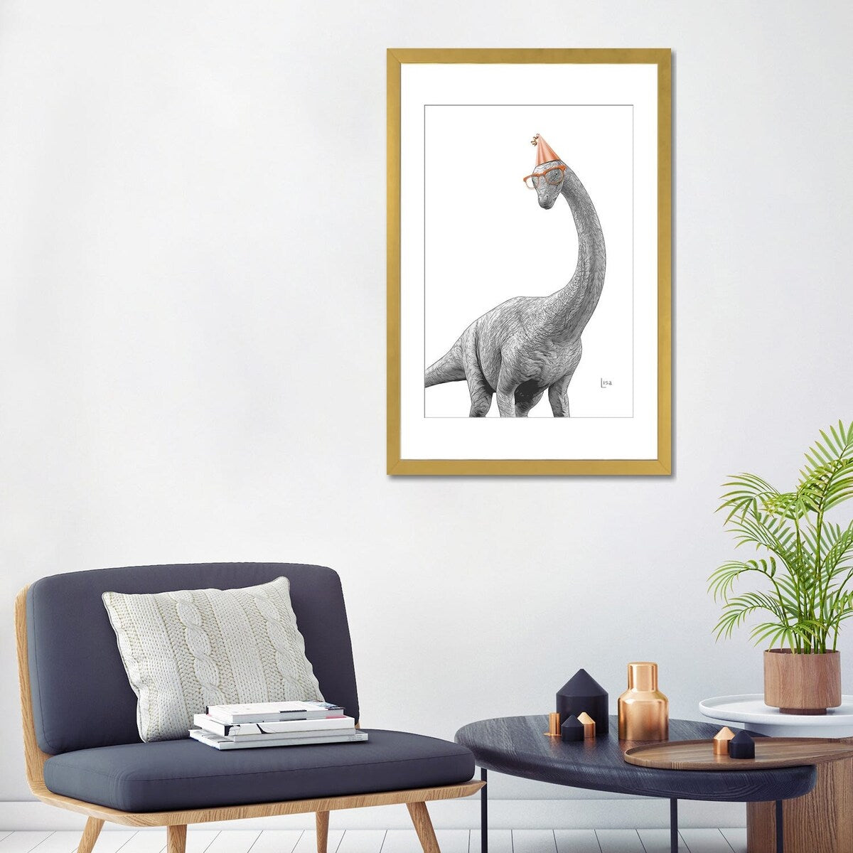 iCanvas "Dinosaur Apatosaurus With Glasses And Happy Birthday Party Hat" by Printable Lisa's Pets