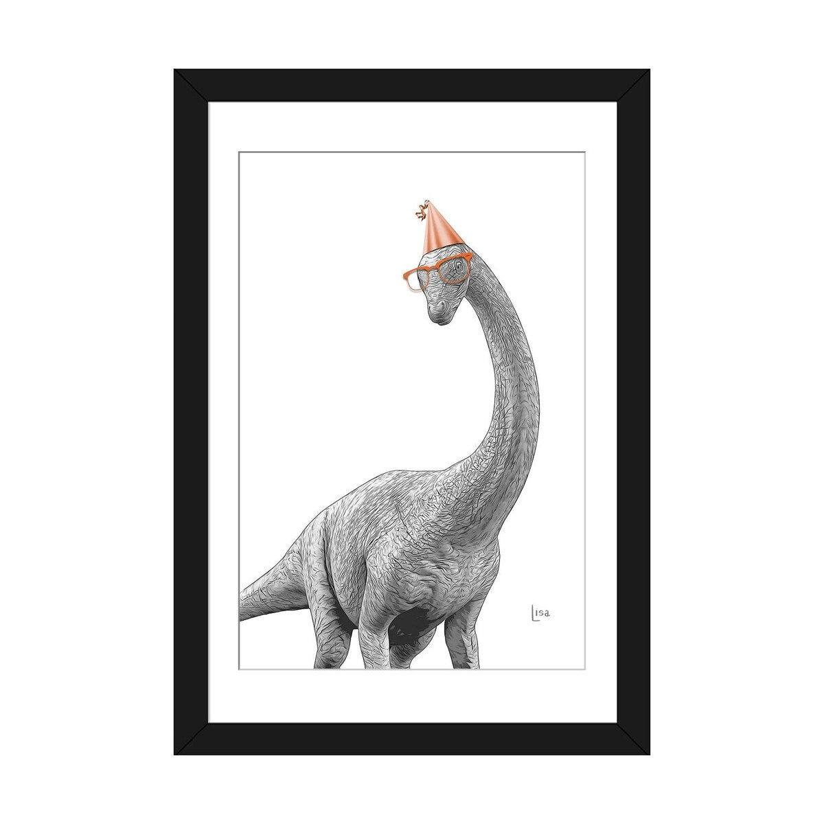 iCanvas "Dinosaur Apatosaurus With Glasses And Happy Birthday Party Hat" by Printable Lisa's Pets