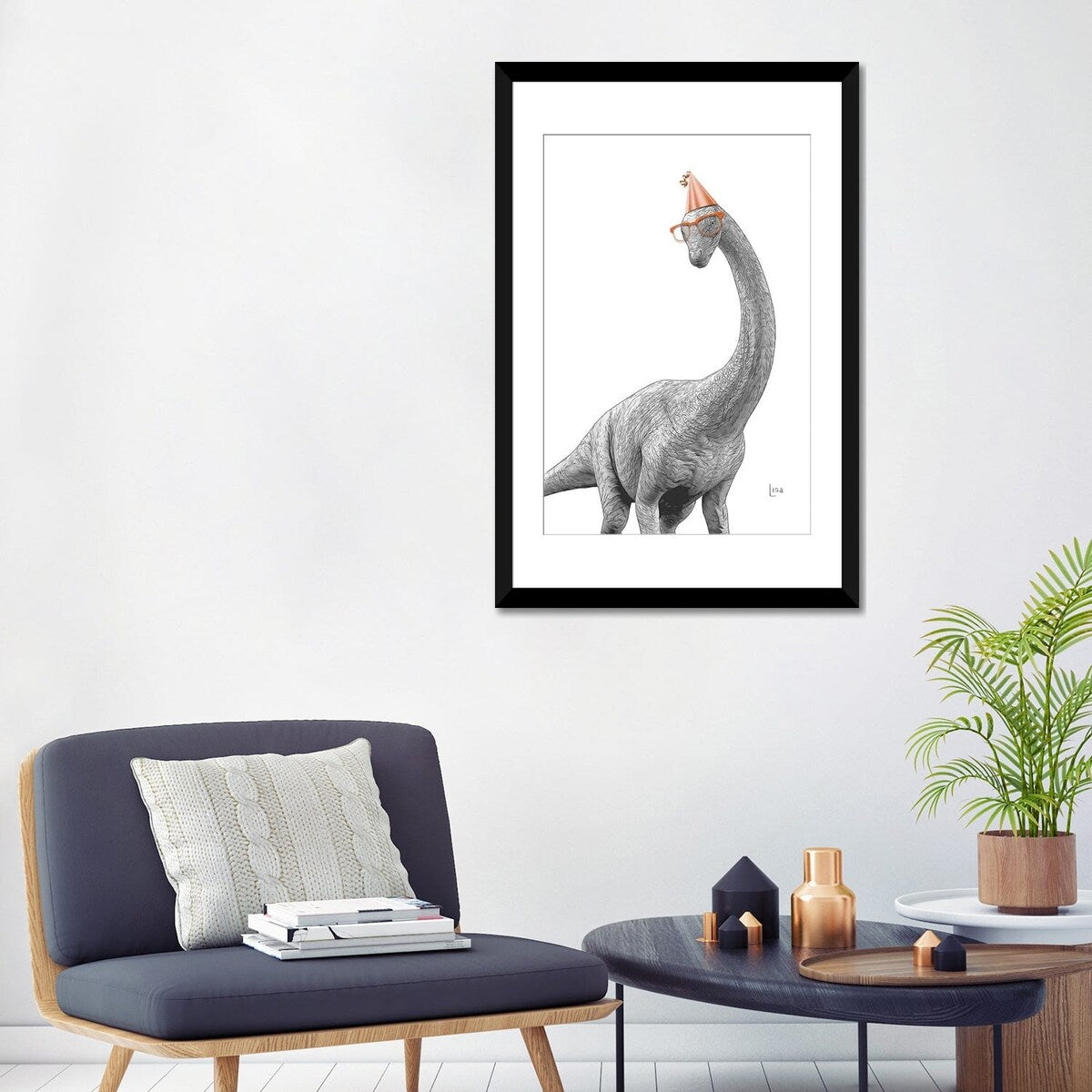 iCanvas "Dinosaur Apatosaurus With Glasses And Happy Birthday Party Hat" by Printable Lisa's Pets