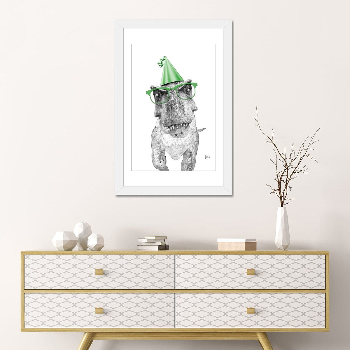 iCanvas "Dinosaur T-Rex With Glasses And Happy Birthday Party Hat" by Printable Lisa's Pets