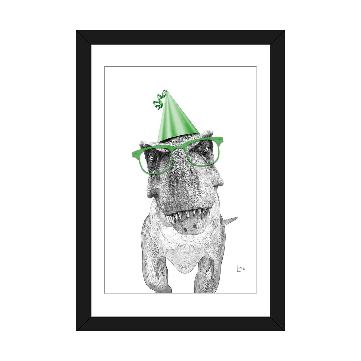 iCanvas "Dinosaur T-Rex With Glasses And Happy Birthday Party Hat" by Printable Lisa's Pets