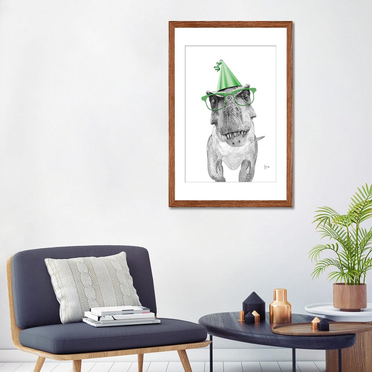 iCanvas "Dinosaur T-Rex With Glasses And Happy Birthday Party Hat" by Printable Lisa's Pets