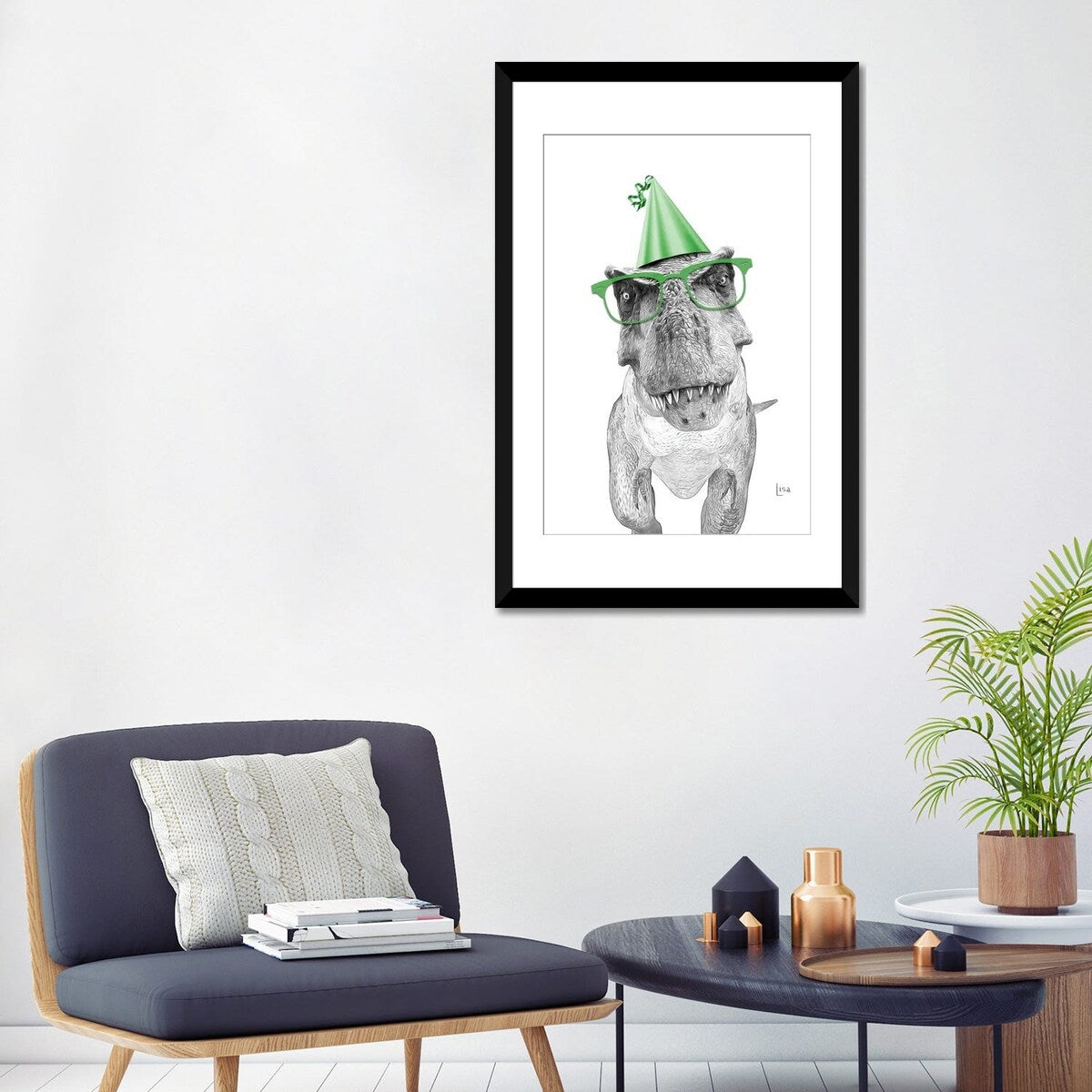 iCanvas "Dinosaur T-Rex With Glasses And Happy Birthday Party Hat" by Printable Lisa's Pets