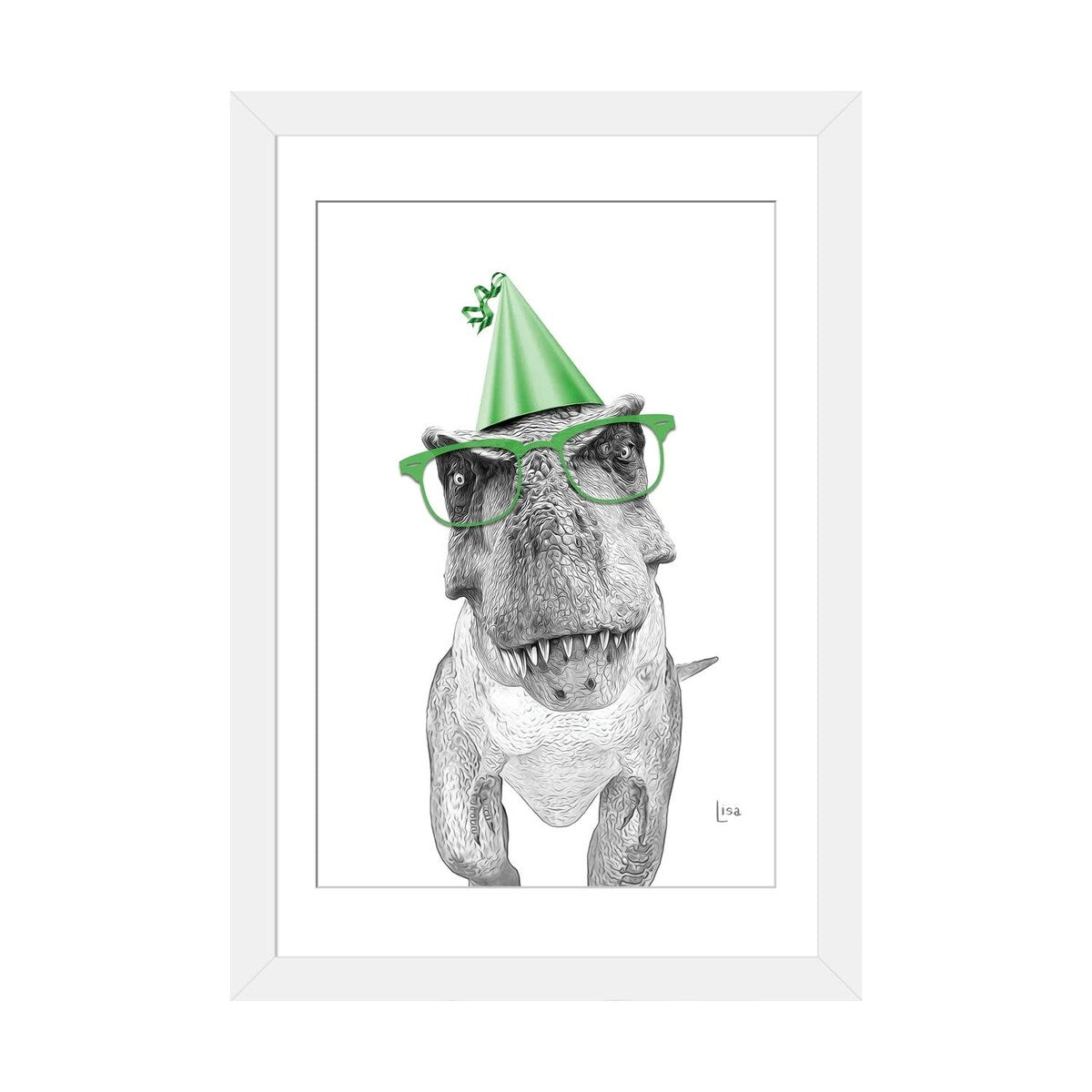iCanvas "Dinosaur T-Rex With Glasses And Happy Birthday Party Hat" by Printable Lisa's Pets