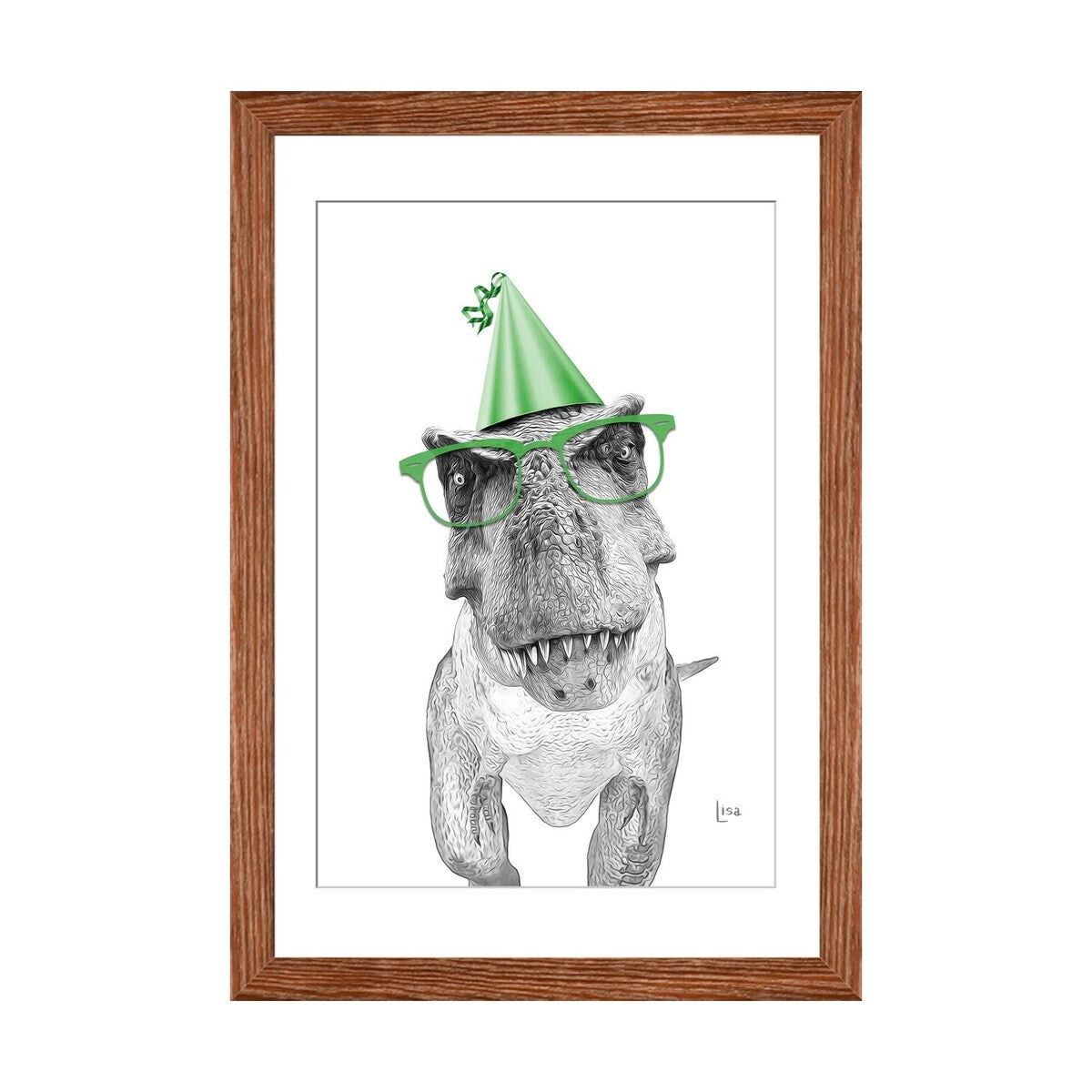 iCanvas "Dinosaur T-Rex With Glasses And Happy Birthday Party Hat" by Printable Lisa's Pets