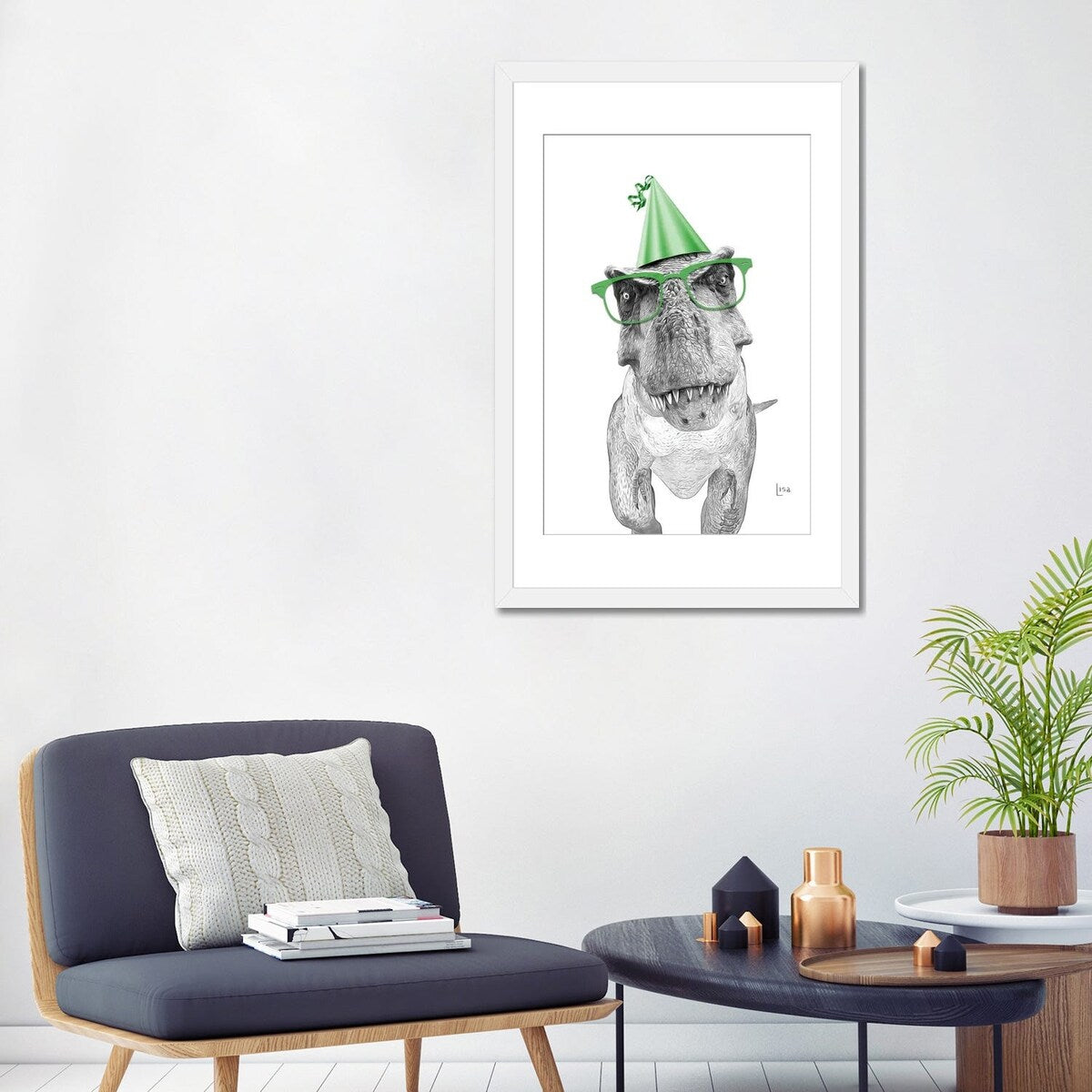 iCanvas "Dinosaur T-Rex With Glasses And Happy Birthday Party Hat" by Printable Lisa's Pets