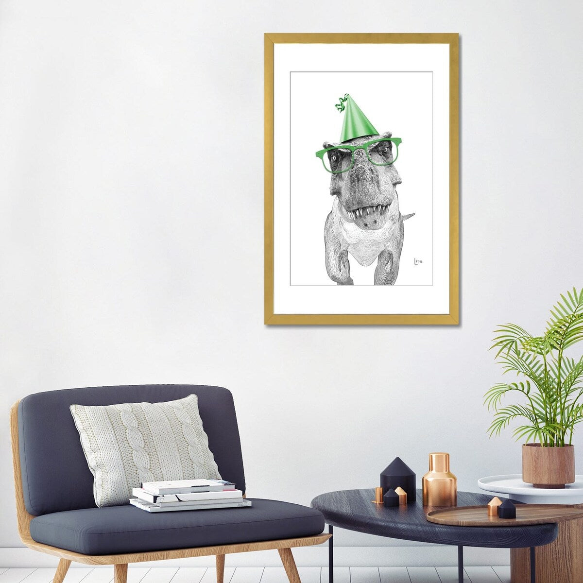 iCanvas "Dinosaur T-Rex With Glasses And Happy Birthday Party Hat" by Printable Lisa's Pets
