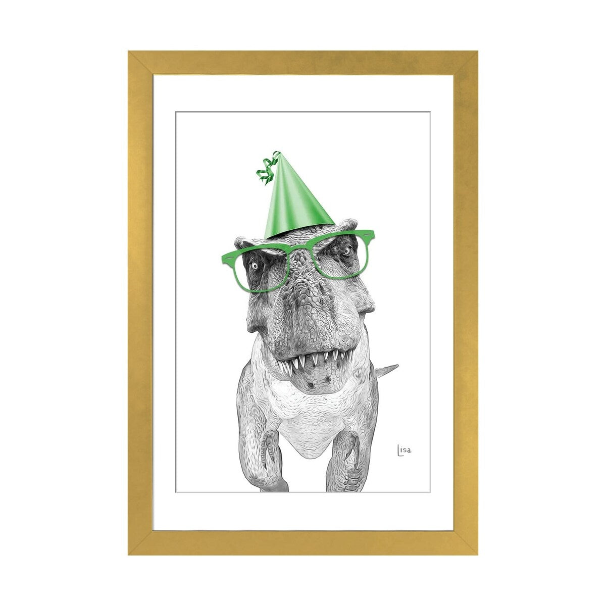 iCanvas "Dinosaur T-Rex With Glasses And Happy Birthday Party Hat" by Printable Lisa's Pets
