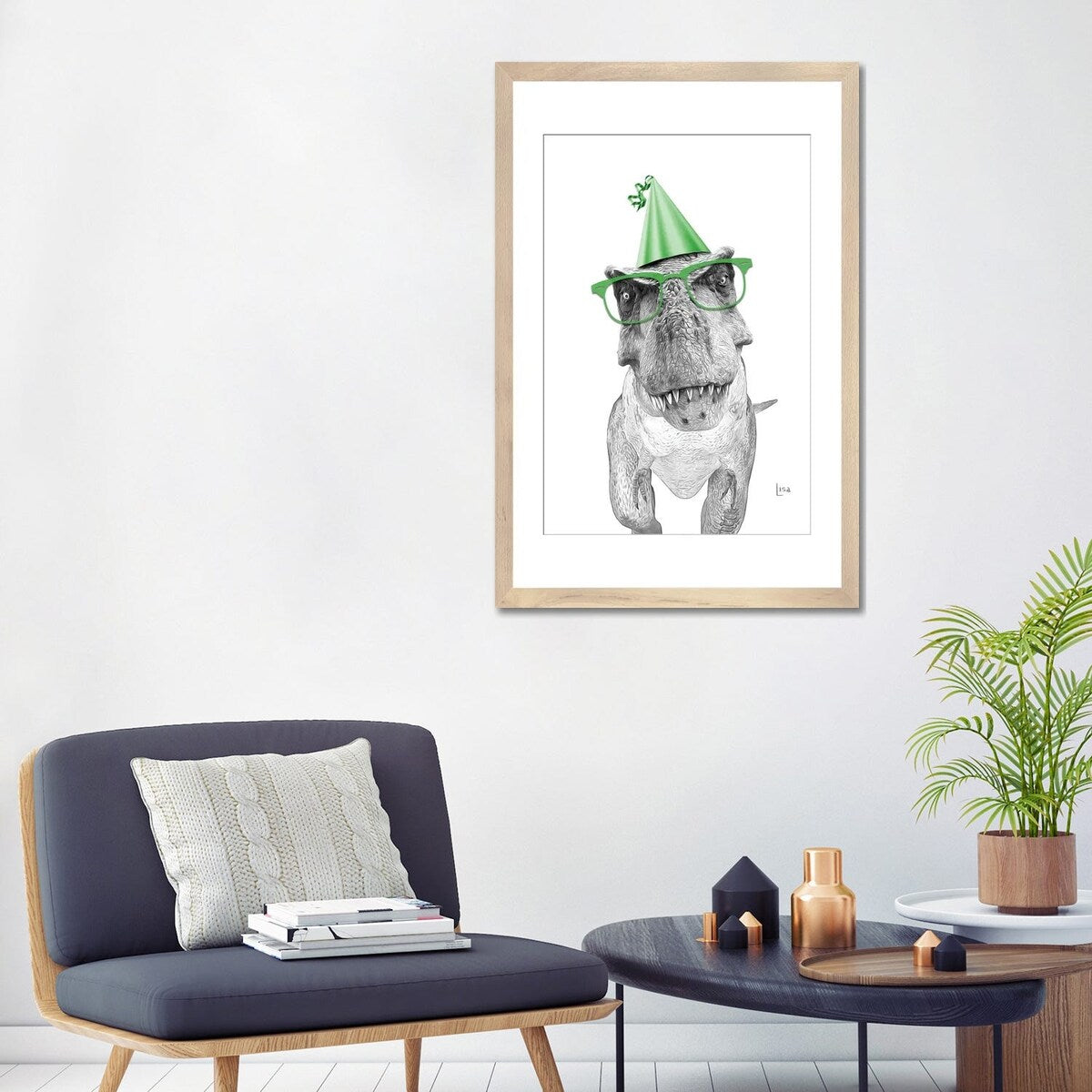 iCanvas "Dinosaur T-Rex With Glasses And Happy Birthday Party Hat" by Printable Lisa's Pets