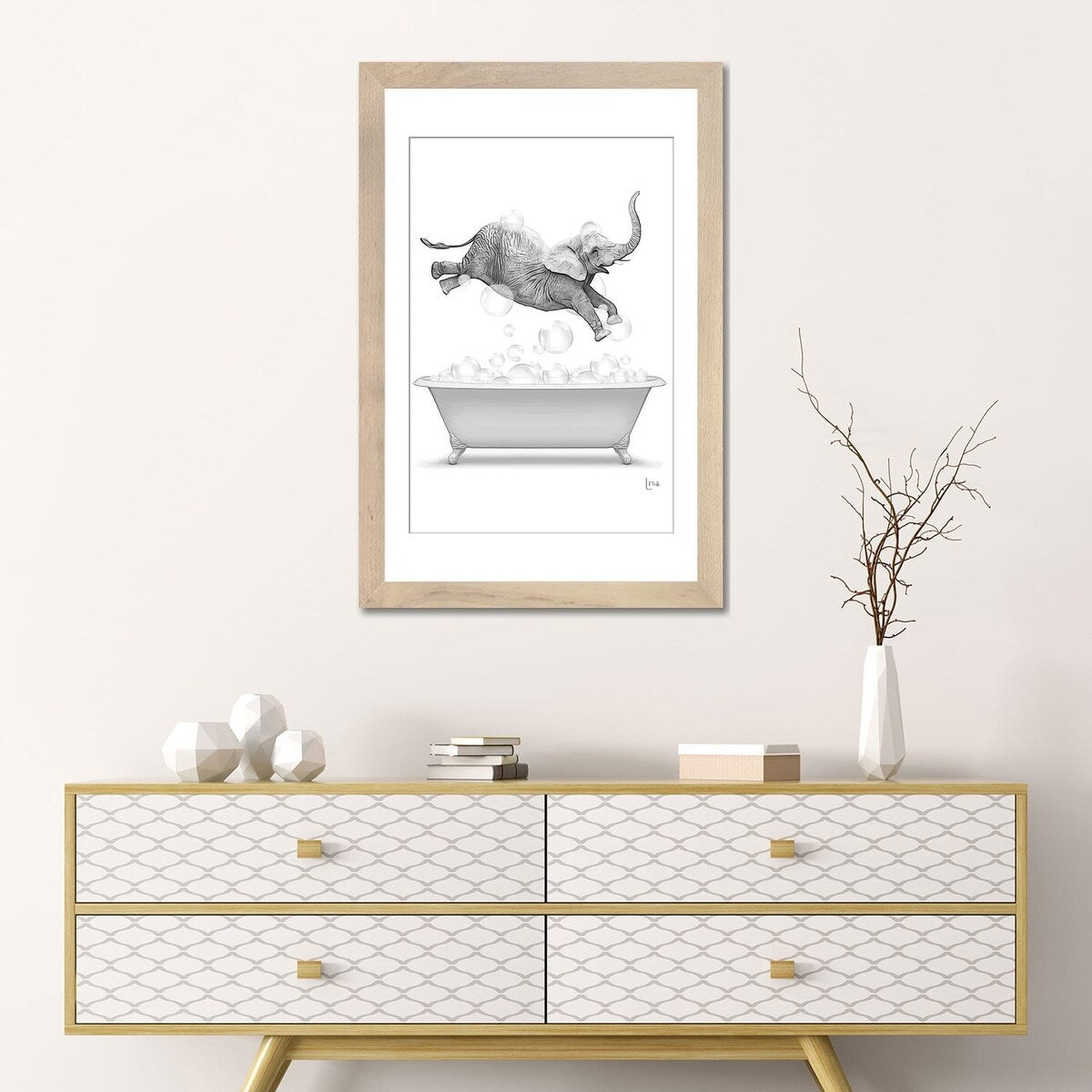 iCanvas "Elephant Diving Into The Bathtub With Bubbles" by Printable Lisa's Pets
