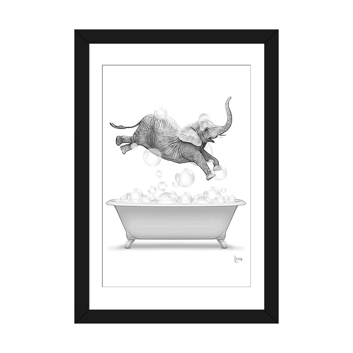 iCanvas "Elephant Diving Into The Bathtub With Bubbles" by Printable Lisa's Pets