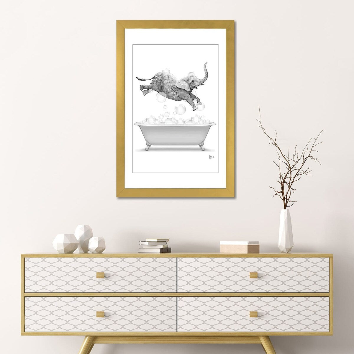 iCanvas "Elephant Diving Into The Bathtub With Bubbles" by Printable Lisa's Pets