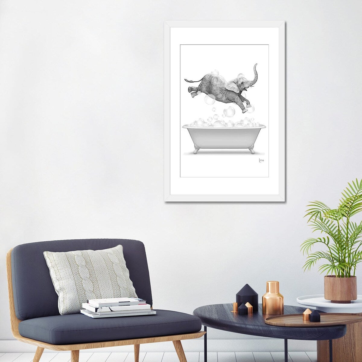 iCanvas "Elephant Diving Into The Bathtub With Bubbles" by Printable Lisa's Pets