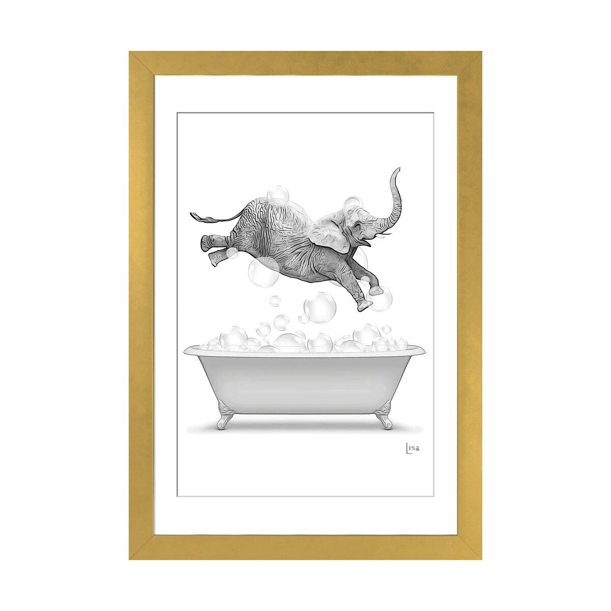 iCanvas "Elephant Diving Into The Bathtub With Bubbles" by Printable Lisa's Pets