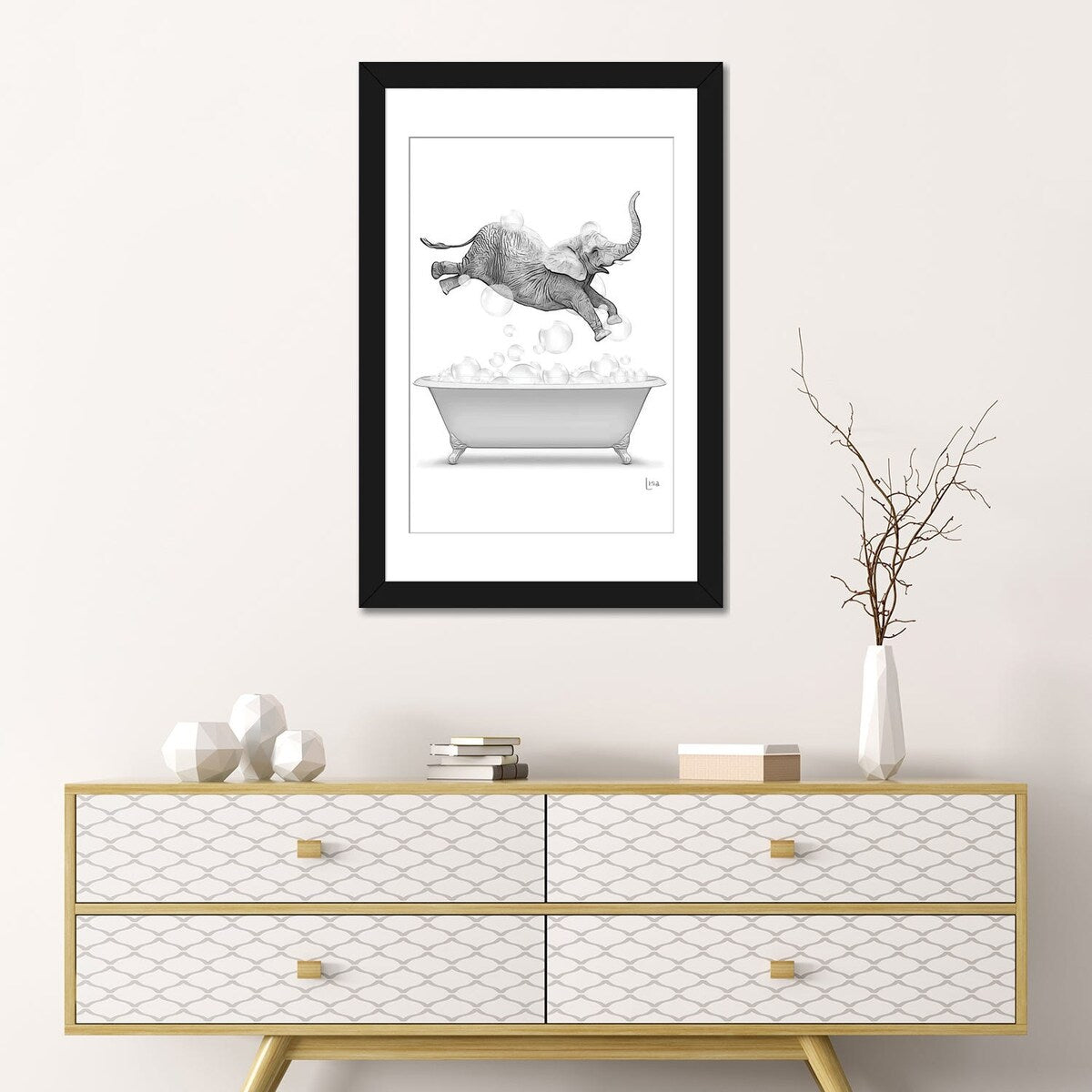 iCanvas "Elephant Diving Into The Bathtub With Bubbles" by Printable Lisa's Pets