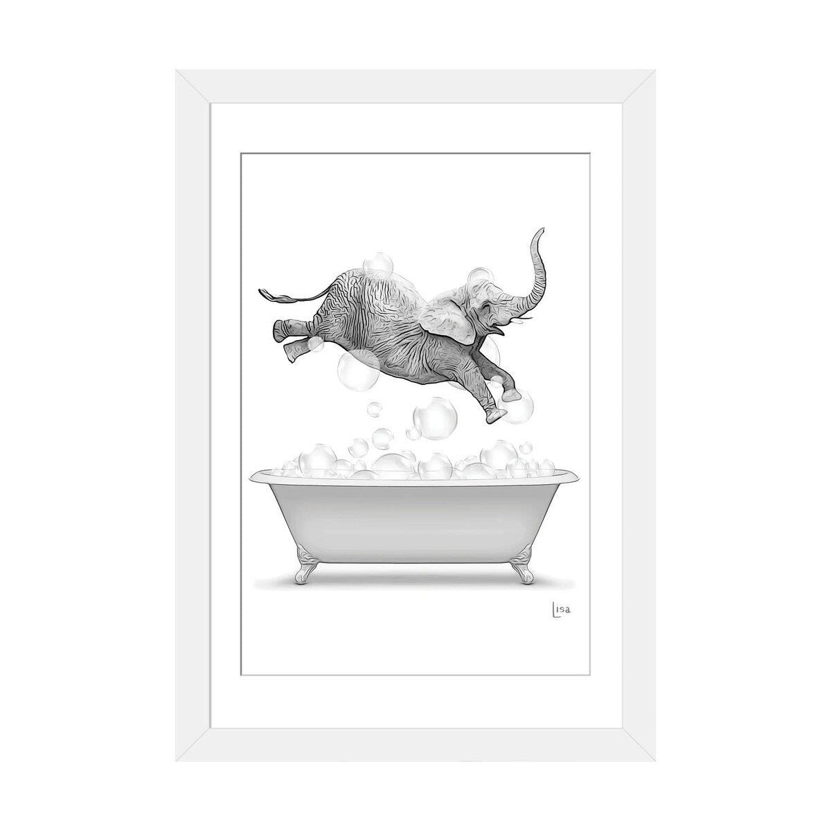 iCanvas "Elephant Diving Into The Bathtub With Bubbles" by Printable Lisa's Pets