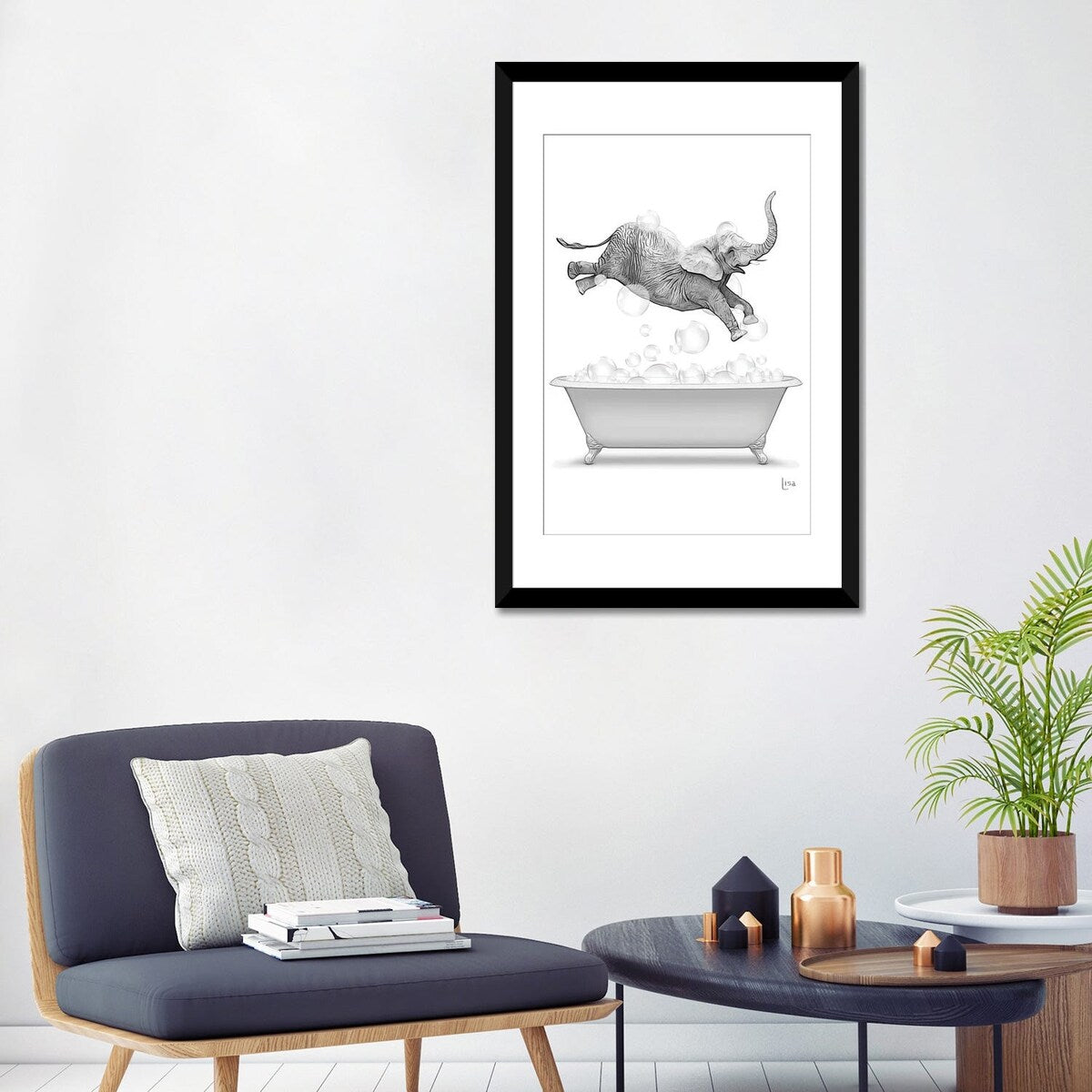 iCanvas "Elephant Diving Into The Bathtub With Bubbles" by Printable Lisa's Pets