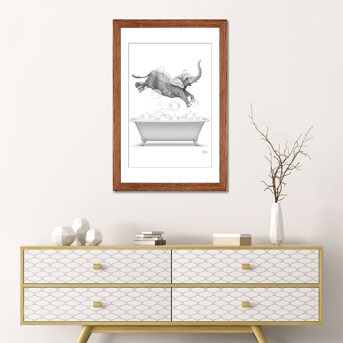 iCanvas "Elephant Diving Into The Bathtub With Bubbles" by Printable Lisa's Pets