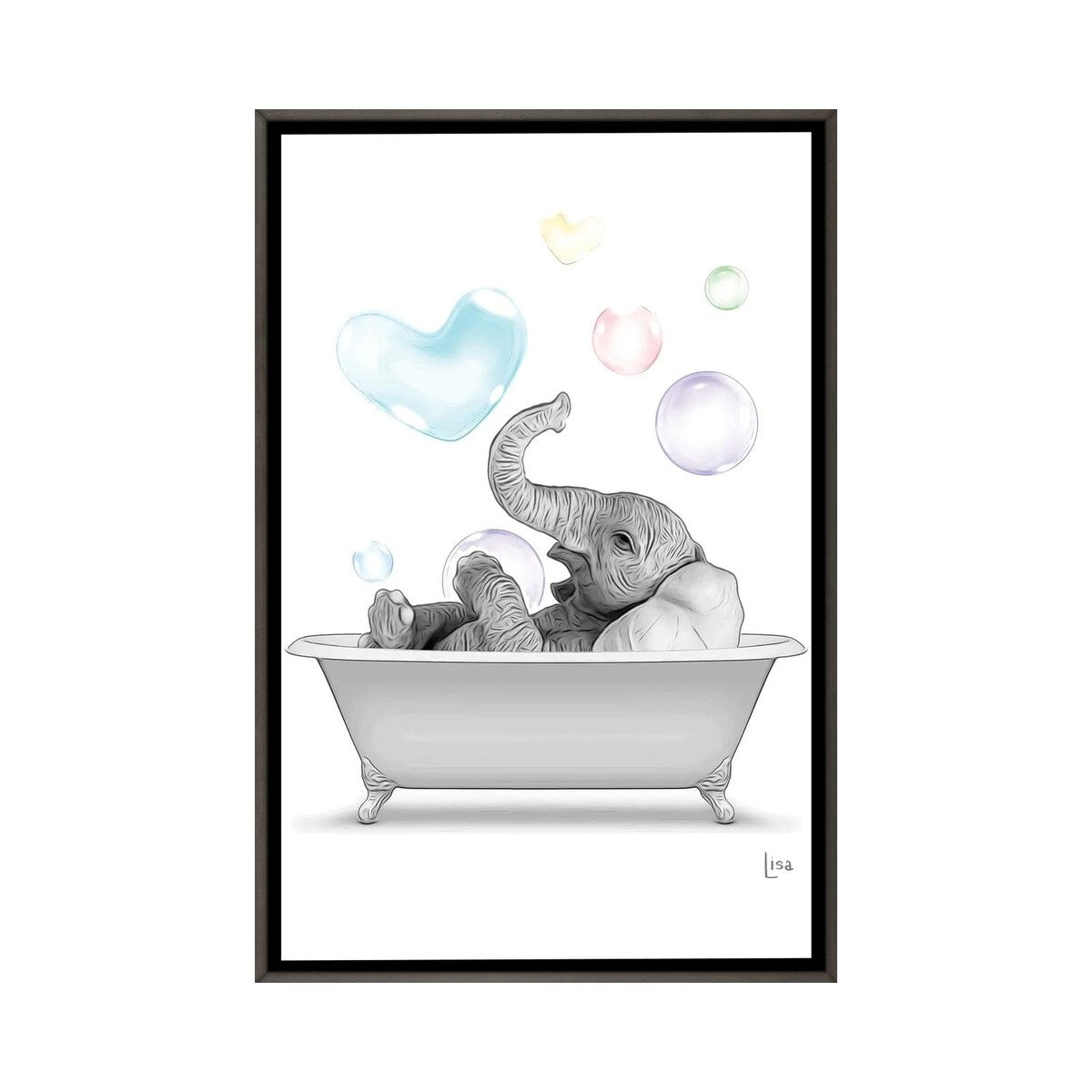 iCanvas "Elephant In The Bath With Bubbles" by Printable Lisa's Pets Framed