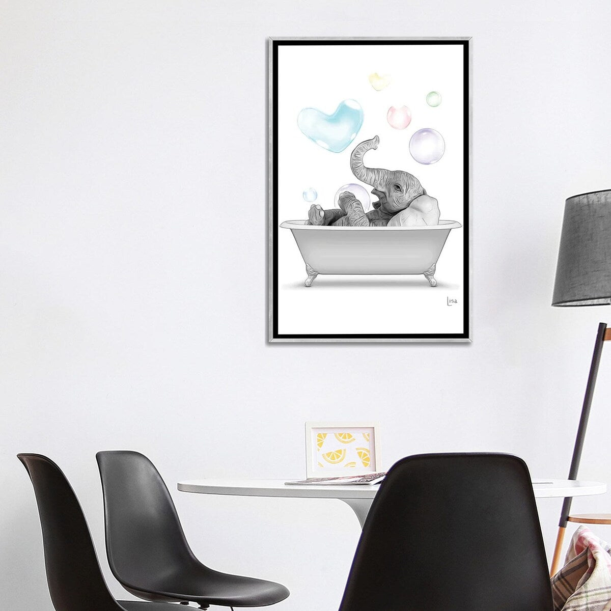 iCanvas "Elephant In The Bath With Bubbles" by Printable Lisa's Pets Framed