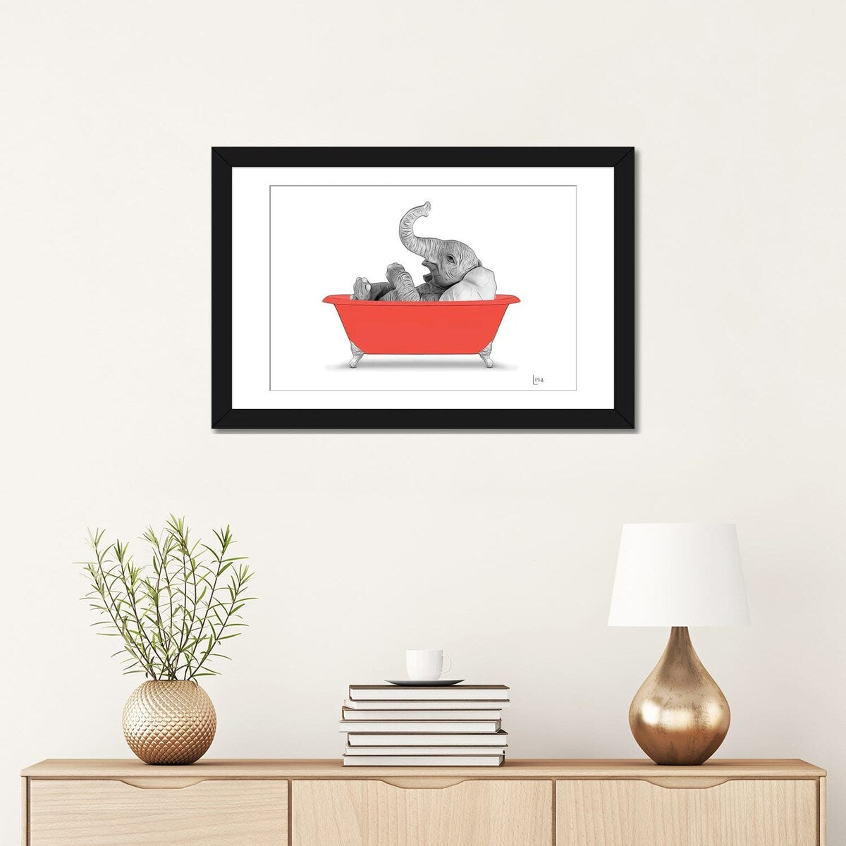 iCanvas "Elephant In The Red Bath" by Printable Lisa's Pets