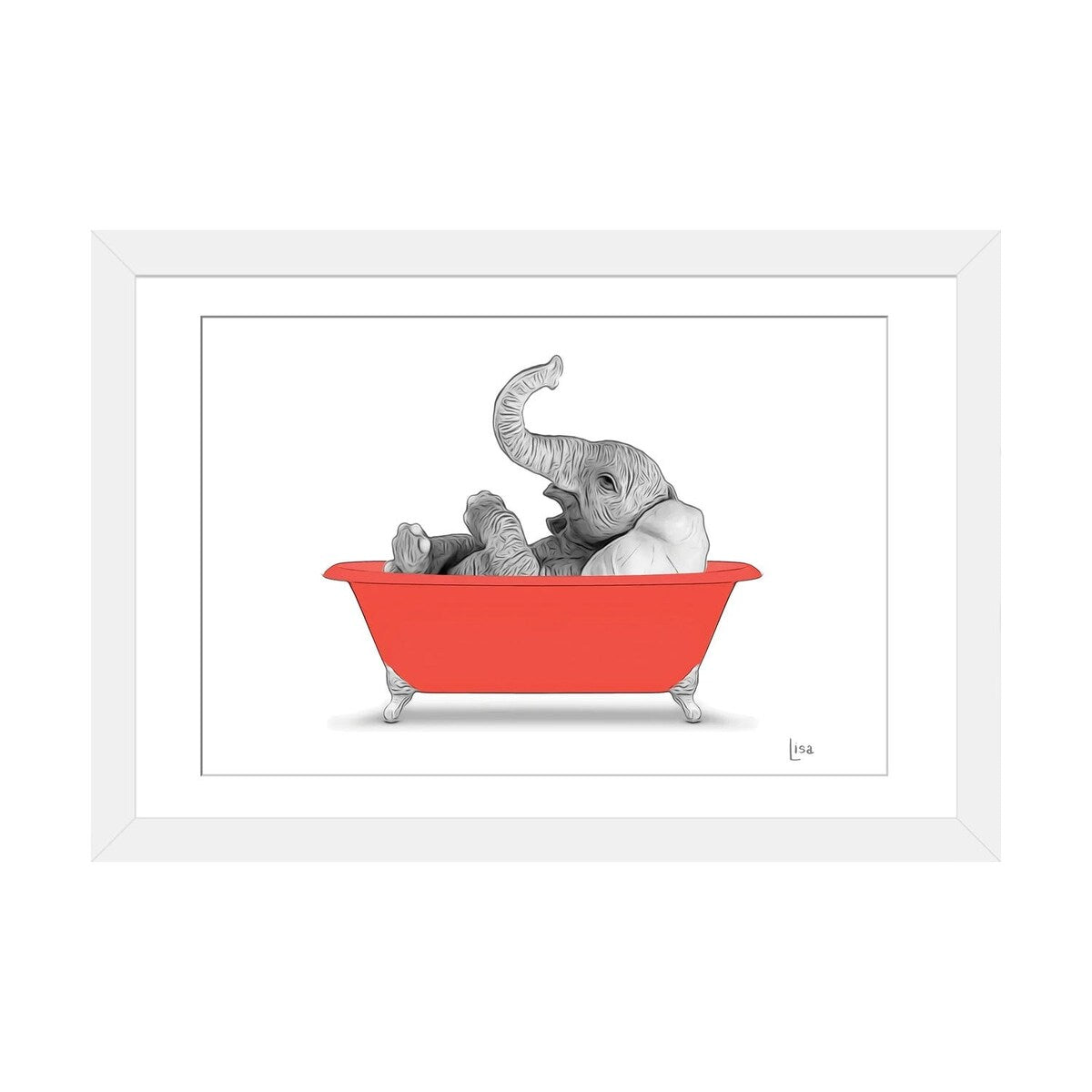 iCanvas "Elephant In The Red Bath" by Printable Lisa's Pets