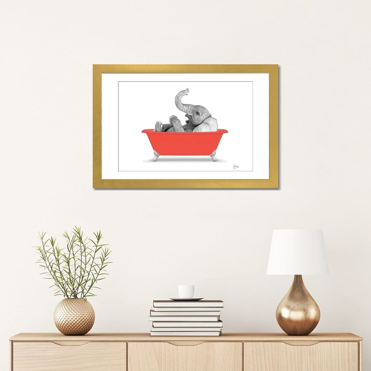 iCanvas "Elephant In The Red Bath" by Printable Lisa's Pets