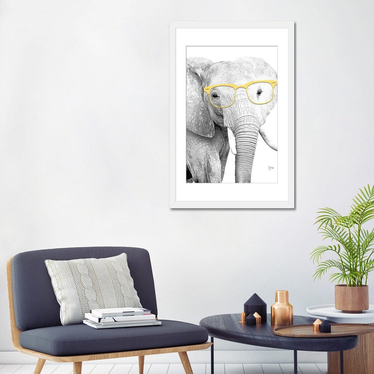 iCanvas "Elephant With Yellow Glasses" by Printable Lisa's Pets