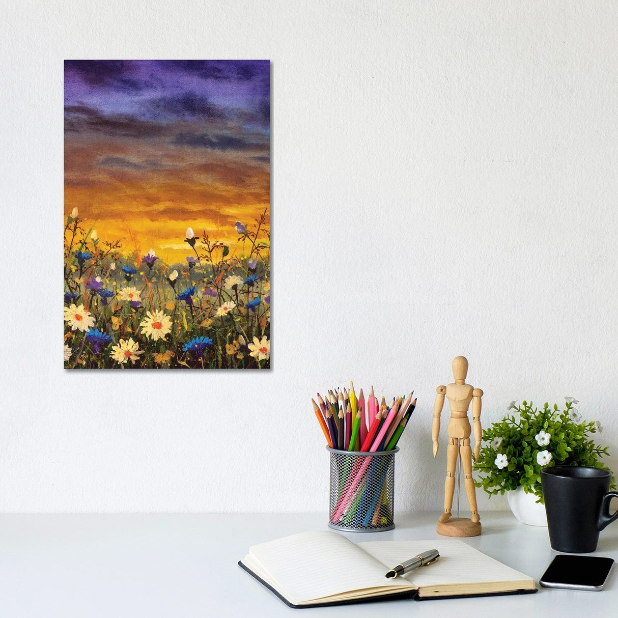 iCanvas "Flowers Field White Daisies Flowers Blue Cornflowers Oil Painting" by Valery Rybakow Canvas Print