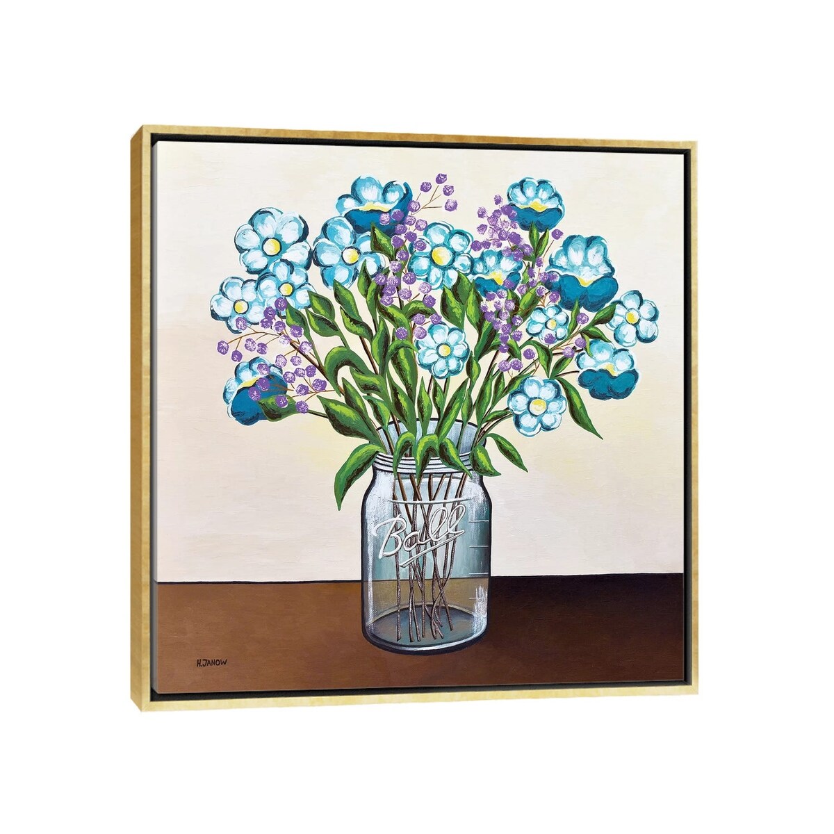 iCanvas "Flowers in Mason Jar" by Helen Janow Miqueo Framed Canvas Print