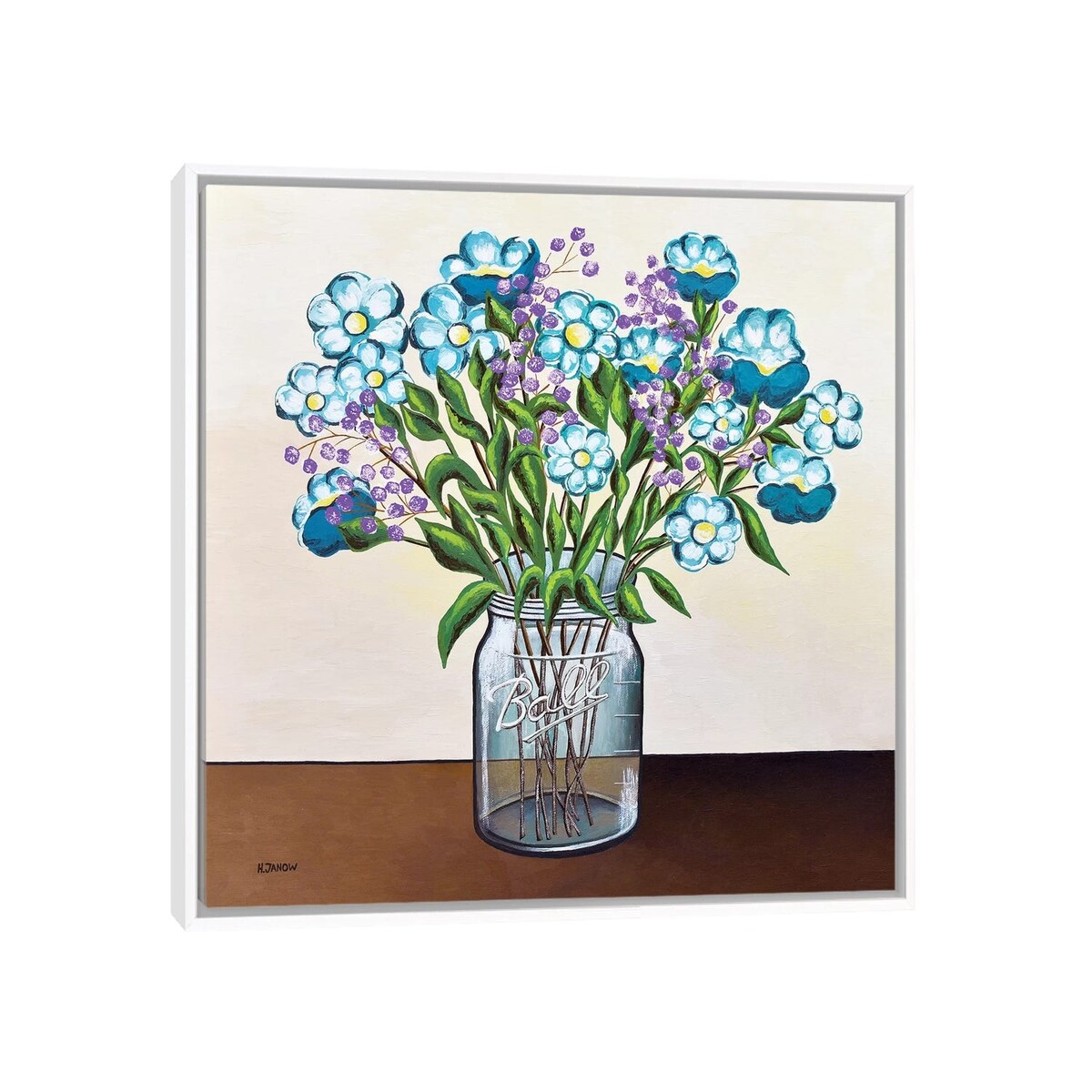 iCanvas "Flowers in Mason Jar" by Helen Janow Miqueo Framed Canvas Print