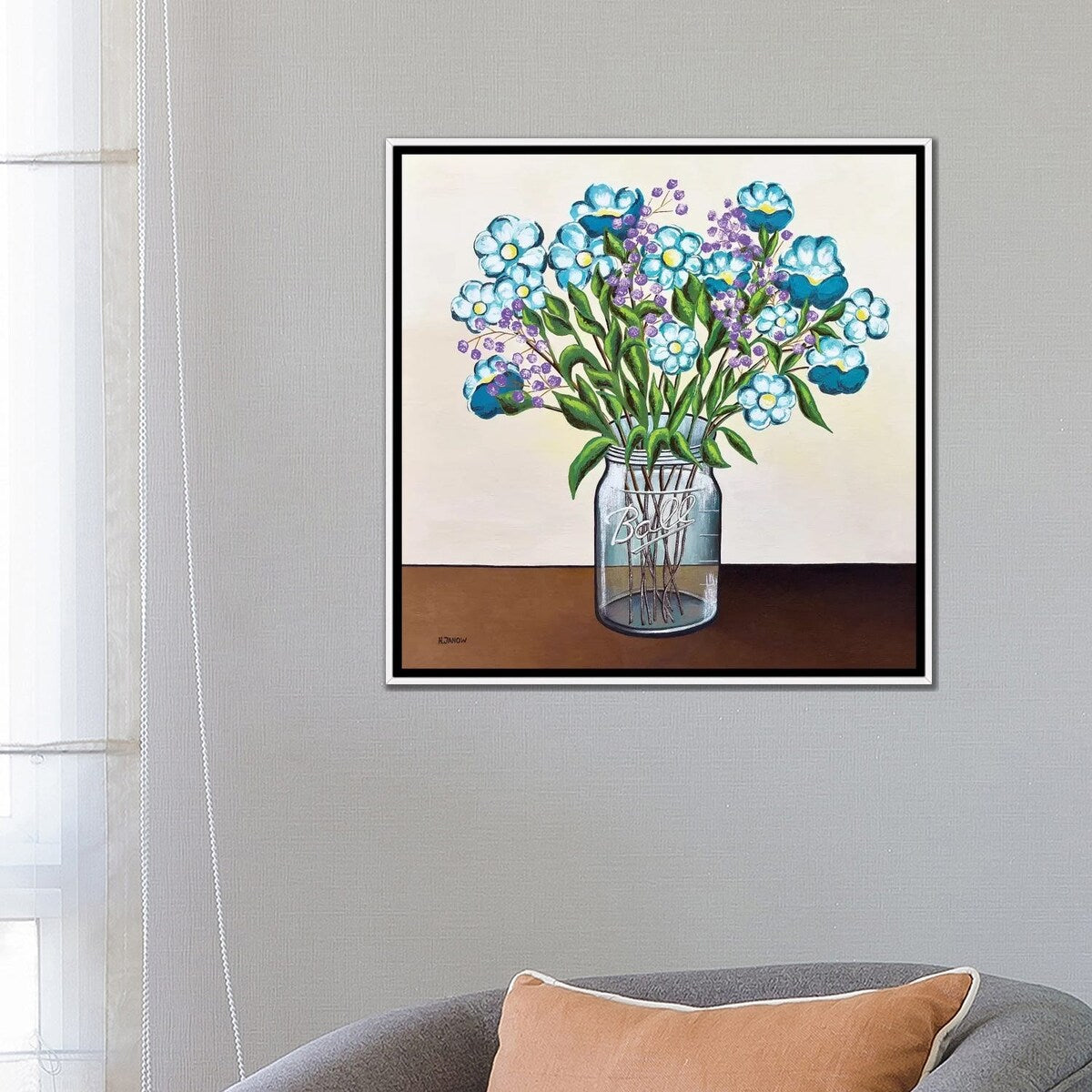 iCanvas "Flowers in Mason Jar" by Helen Janow Miqueo Framed Canvas Print