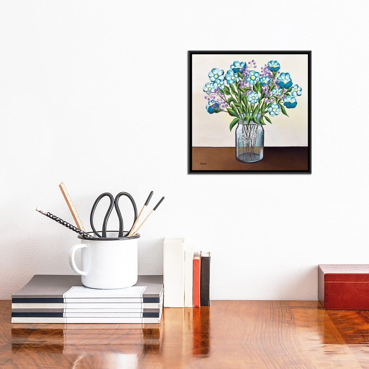iCanvas "Flowers in Mason Jar" by Helen Janow Miqueo Framed Canvas Print
