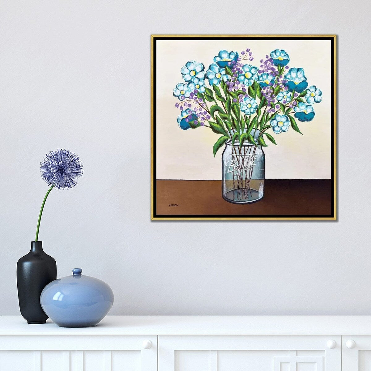 iCanvas "Flowers in Mason Jar" by Helen Janow Miqueo Framed Canvas Print