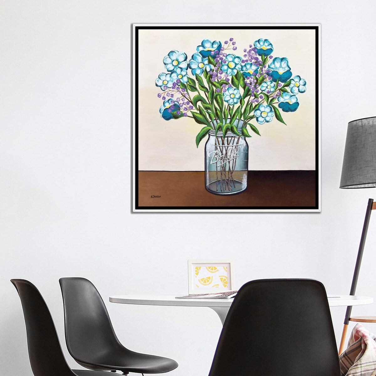 iCanvas "Flowers in Mason Jar" by Helen Janow Miqueo Framed Canvas Print