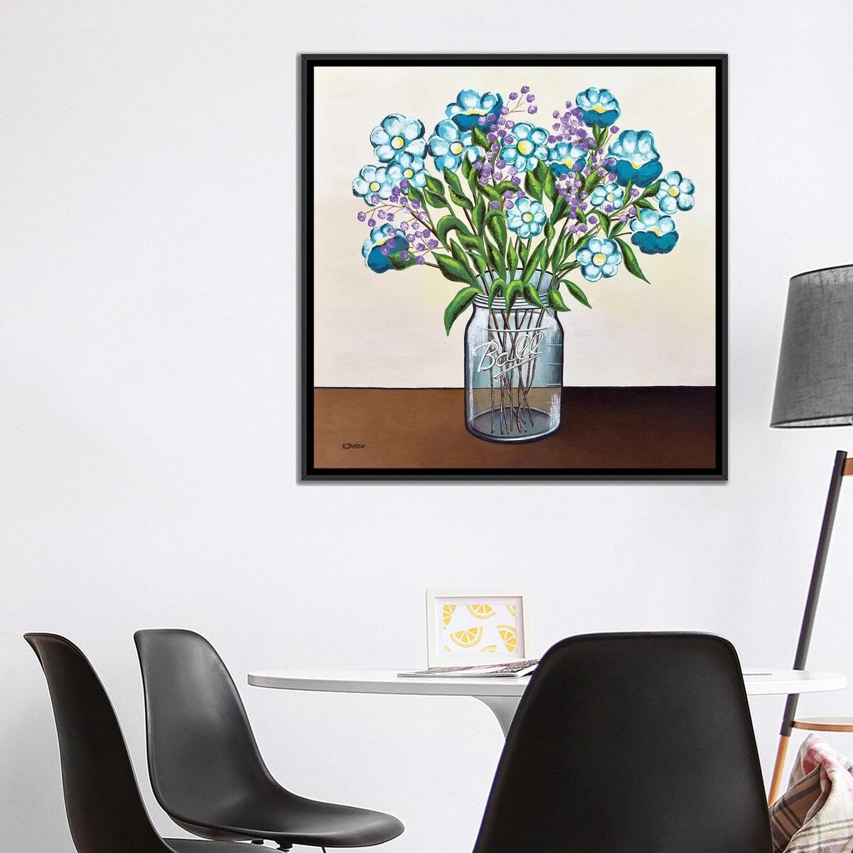 iCanvas "Flowers in Mason Jar" by Helen Janow Miqueo Framed Canvas Print