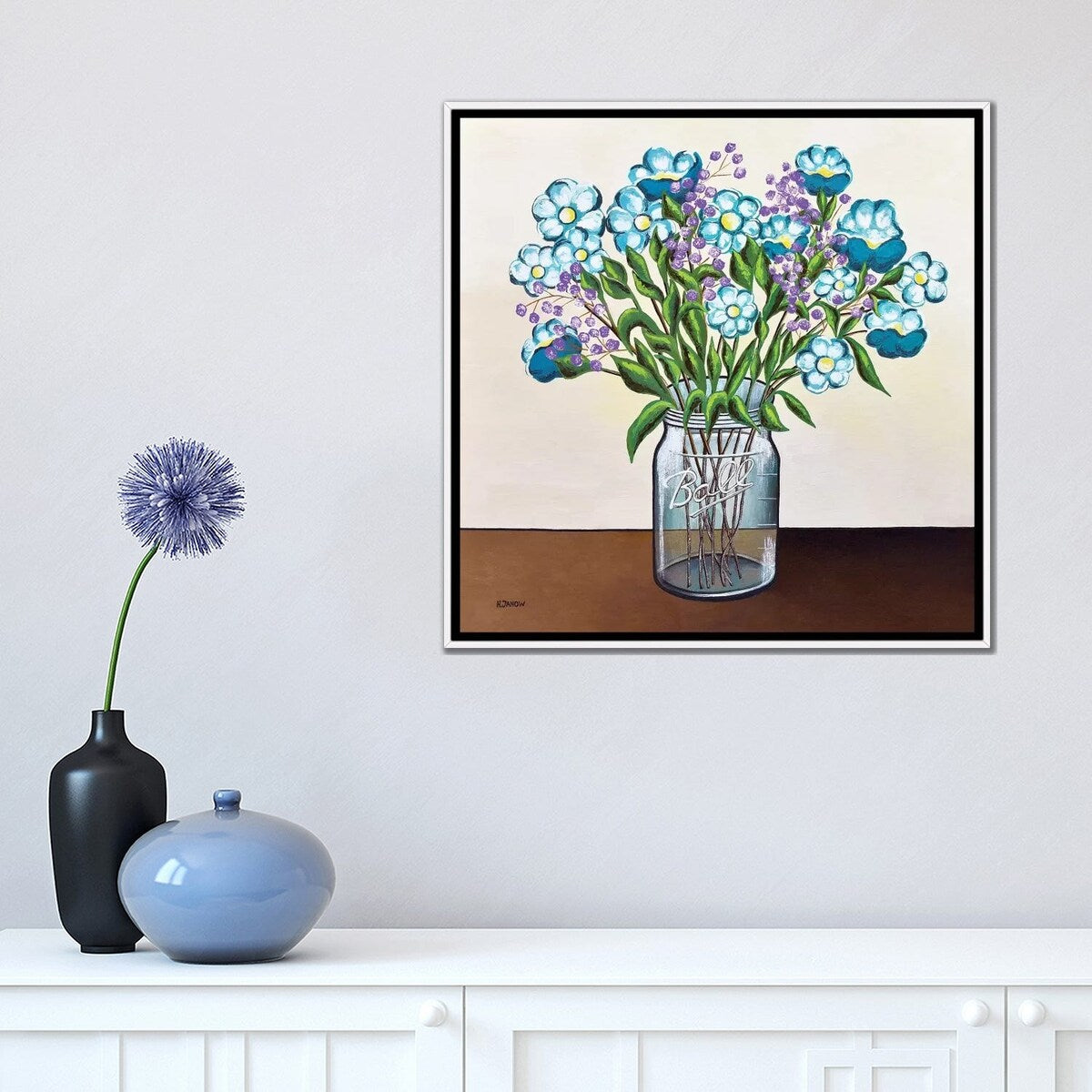 iCanvas "Flowers in Mason Jar" by Helen Janow Miqueo Framed Canvas Print
