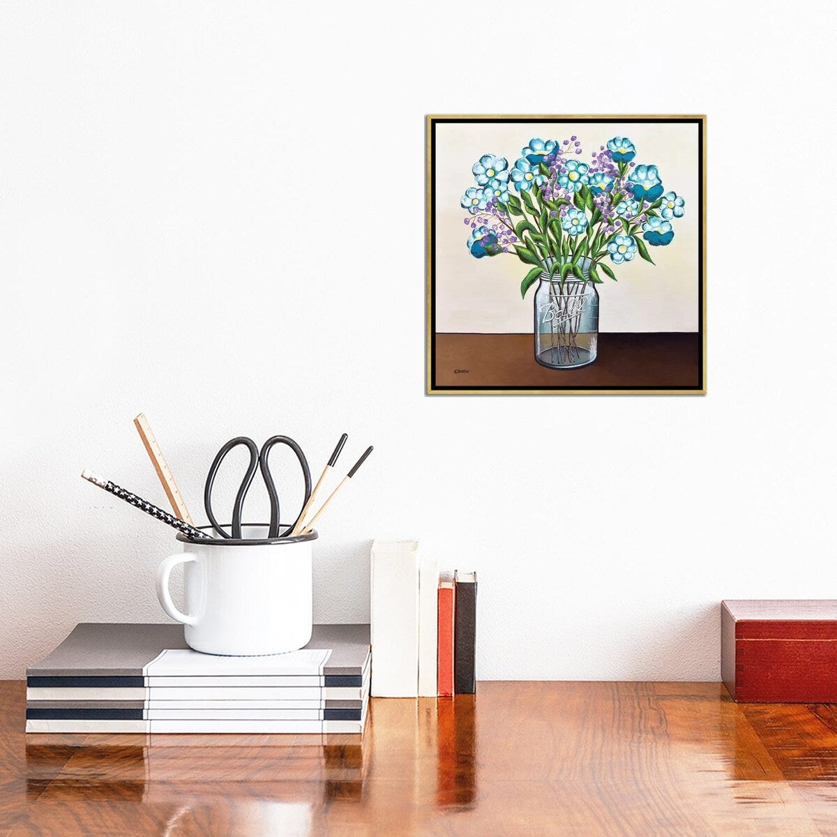 iCanvas "Flowers in Mason Jar" by Helen Janow Miqueo Framed Canvas Print